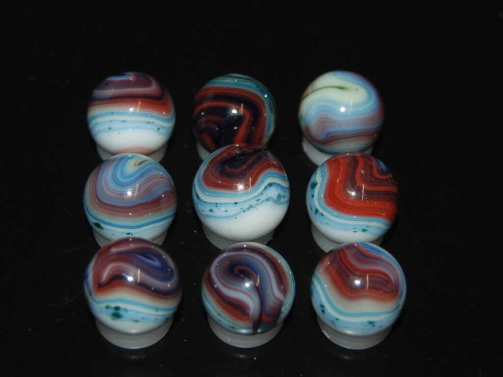 9 Beautiful Jabo/Vitro Classic Marbles Made In Reno, Ohio