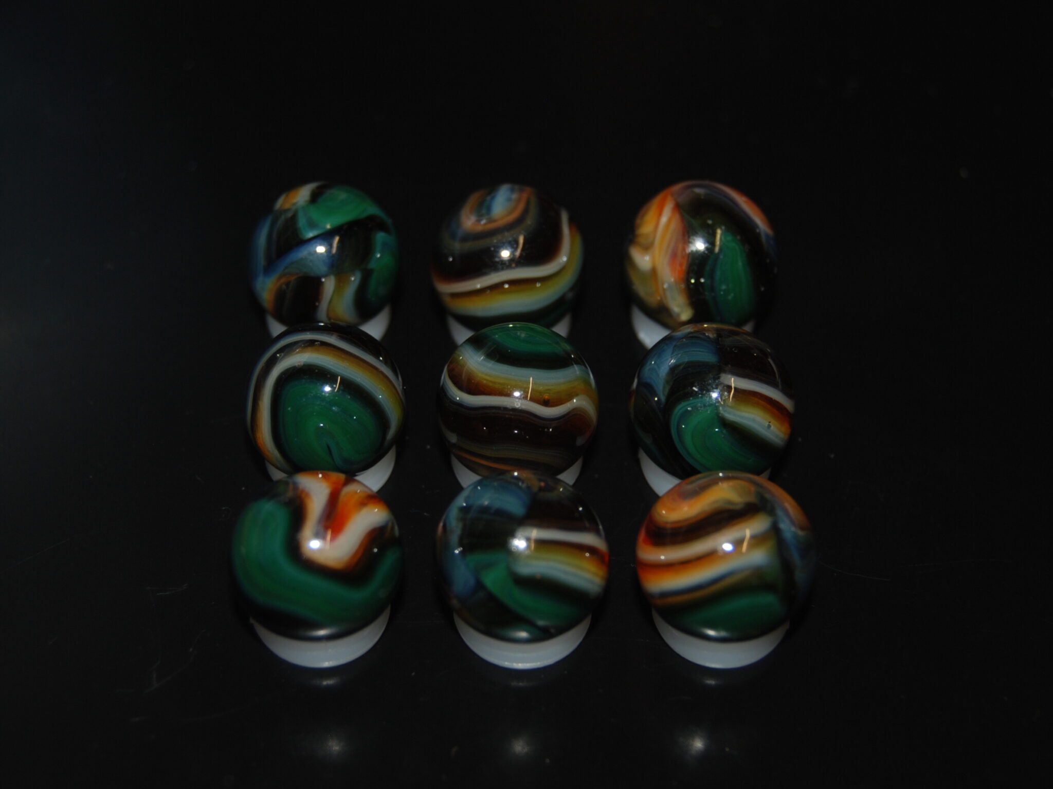 9 Beautiful Jabo/Vitro Swirl Marbles Made In Reno, Ohio