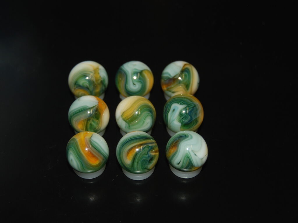 9 Beautiful Jabo/Vitro Swirl Marbles Made In Reno, Ohio