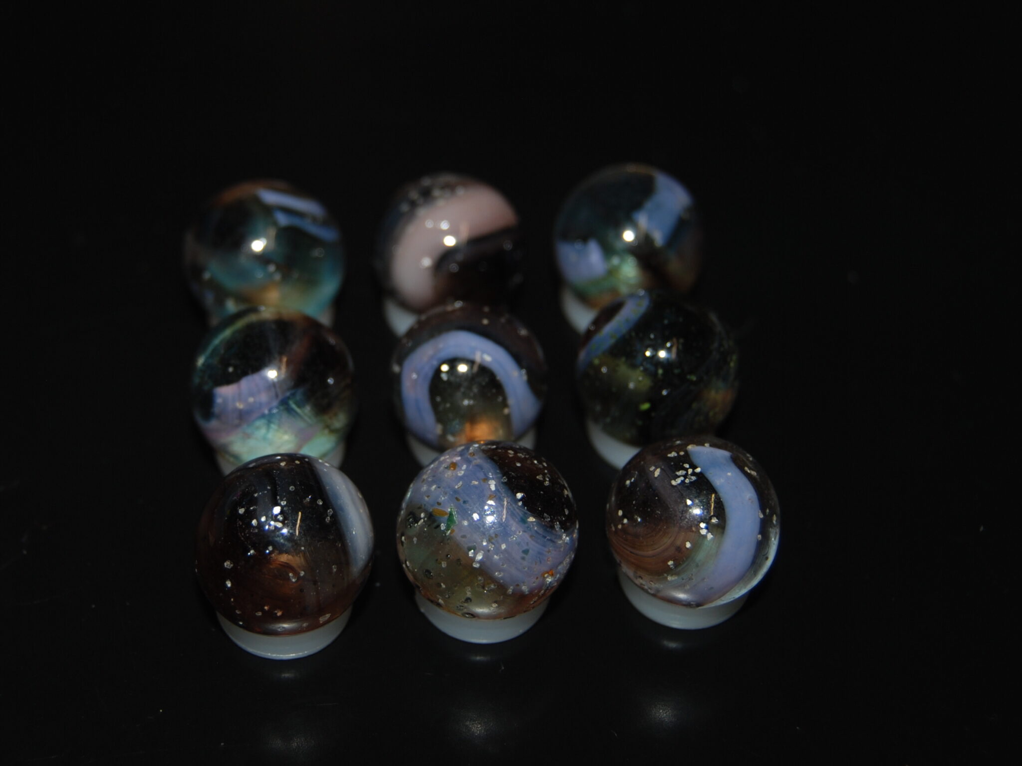 9 Beautiful Jabo/Vitro Swirl Marbles Made In Reno, Ohio