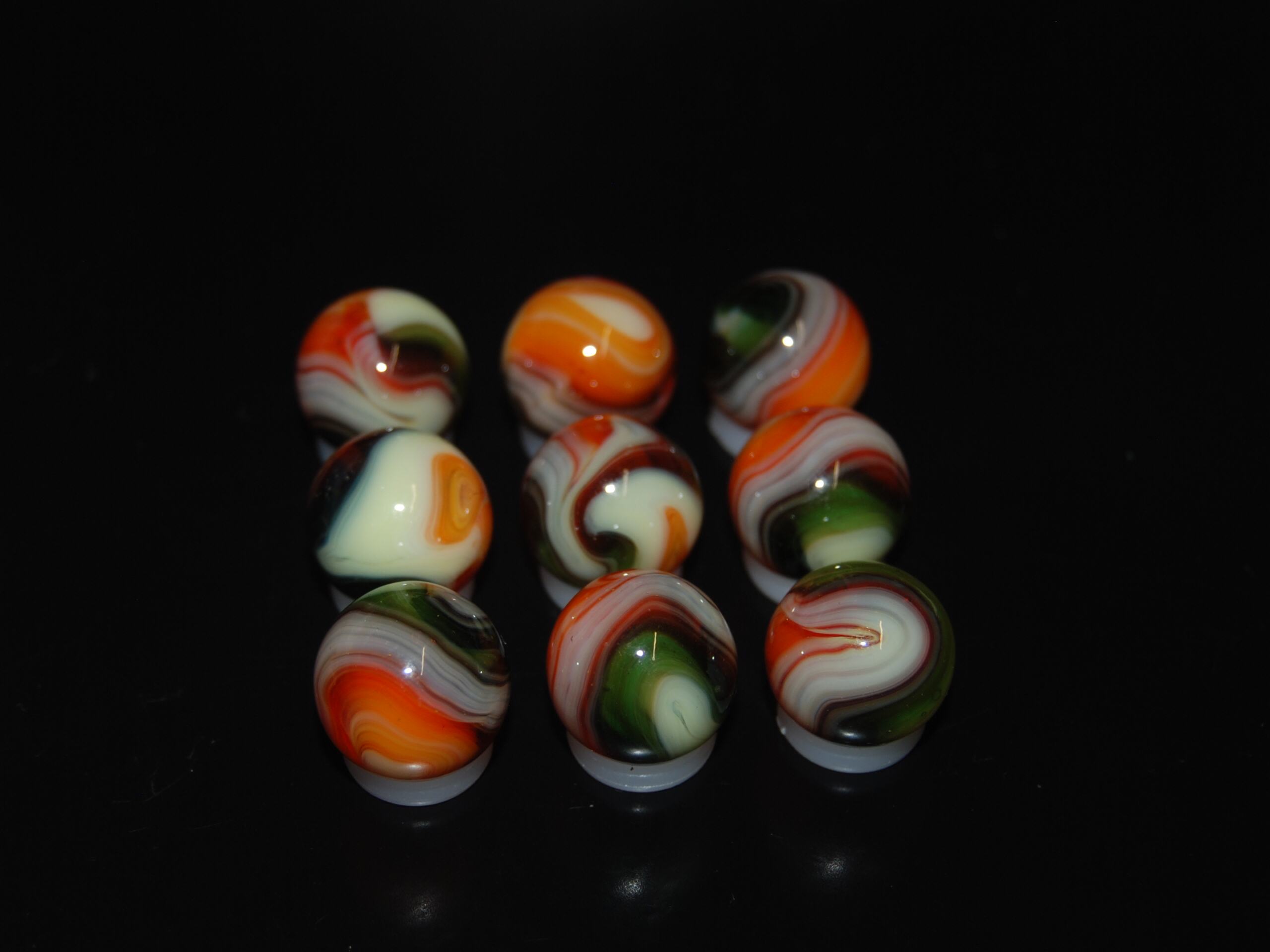 9 Beautiful Jabo/Vitro Swirl Marbles Made In Reno, Ohio