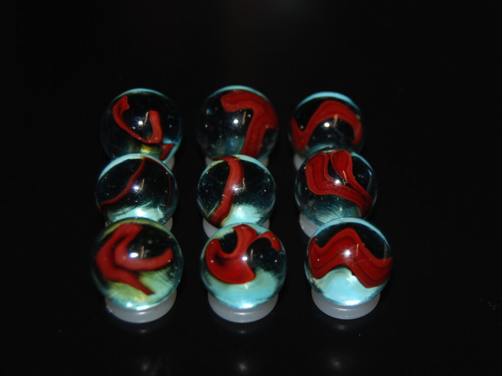 9 Beautiful Jabo Oxblood Swirl Marbles Made In Reno, Ohio