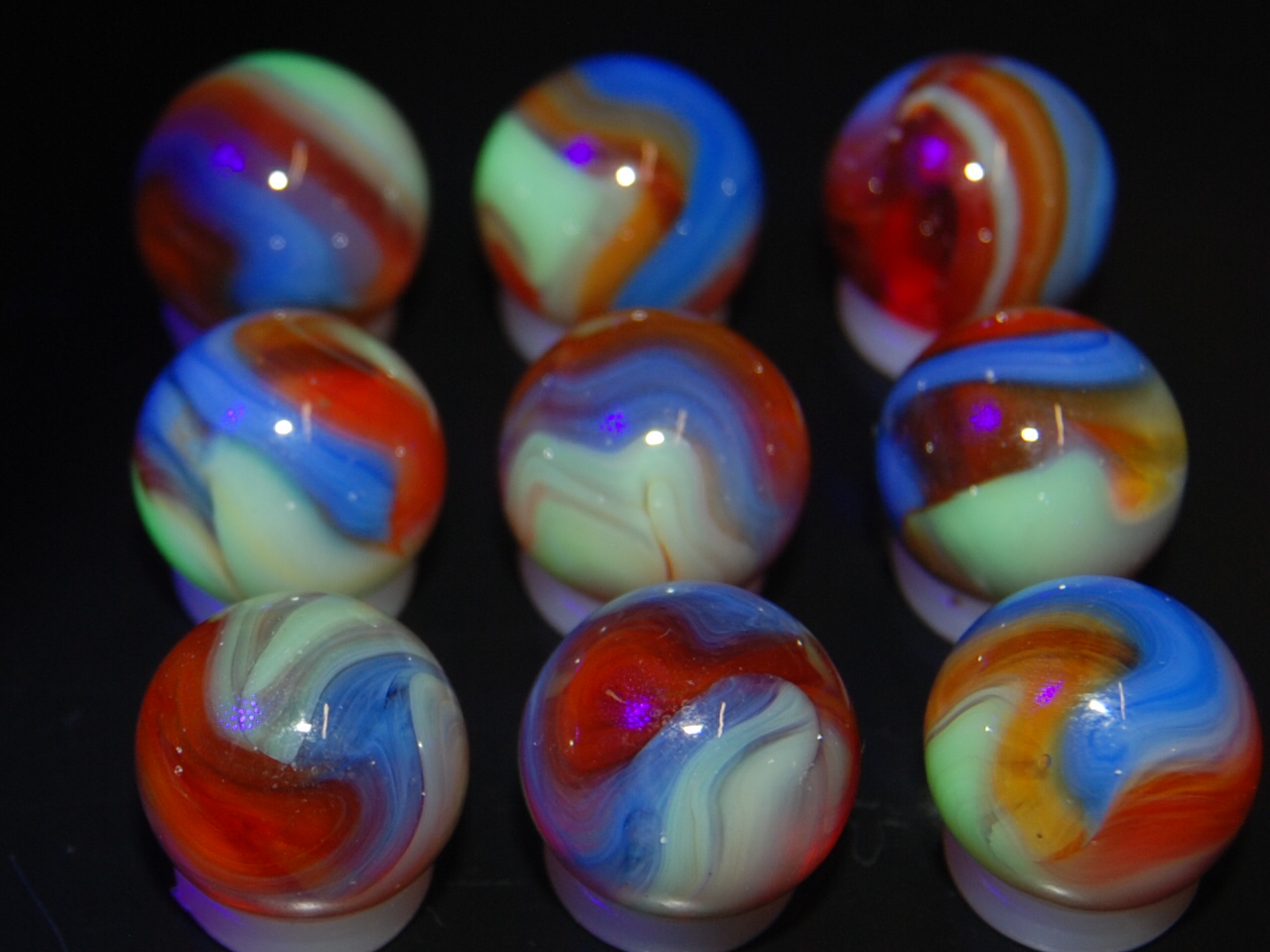 9 Jabo Classic UV Ghost Clown Marbles Glow Under Blacklight Collector