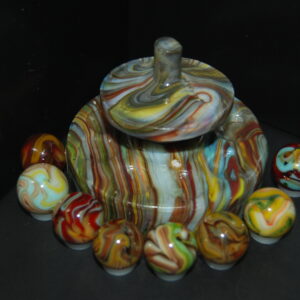 Andy Davis Spinning Top And Eight 3/4″ Marbles+Holder