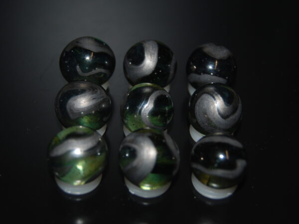 9 Beautiful HTF Jabo Metallic Green Base Swirl Marbles