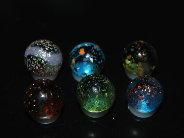 6 Beautiful HTF Jabo Frit Mica Gold Lutz Marbles Marbles