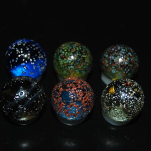 6 Beautiful HTF Jabo Frit Mica Gold Lutz Marbles