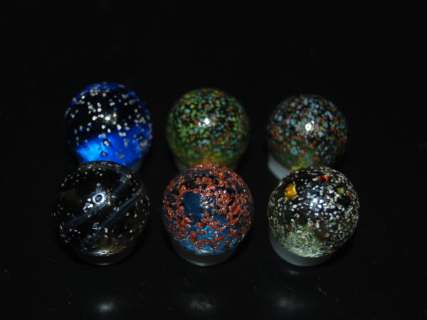 6 Beautiful HTF Jabo Frit Mica Gold Lutz Marbles