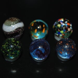 6 Beautiful HTF Jabo Frit Mica Gold Lutz Marbles