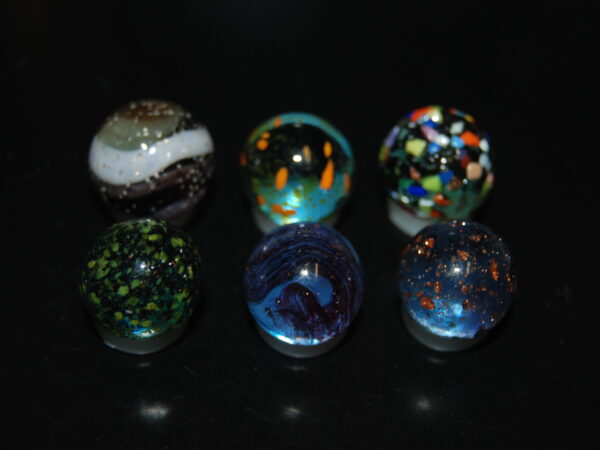 6 Beautiful HTF Jabo Frit Mica Gold Lutz Marbles