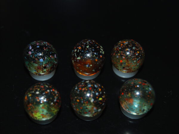 6 Beautiful HTF Jabo Frit Mica Gold Lutz Marbles