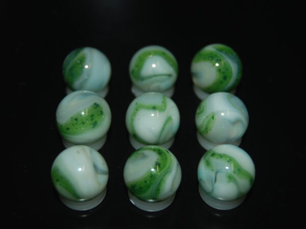 9 Beautiful HTF Jabo/Fenton Classic Swirl Marbles W/Aventurine