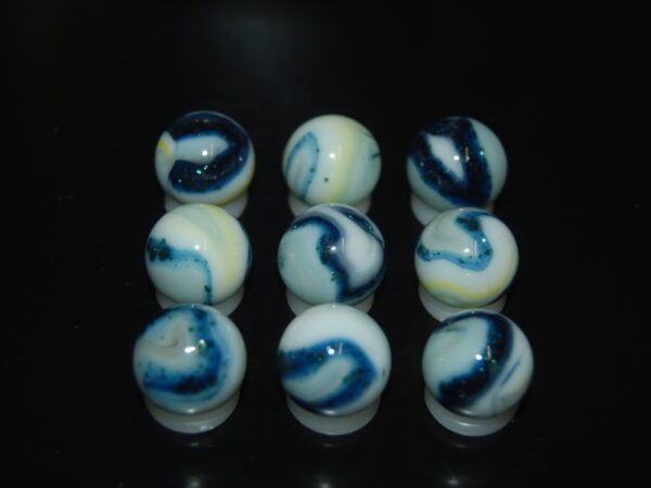 9 Beautiful HTF Jabo/Fenton Classic Swirl Marbles W/Aventurine